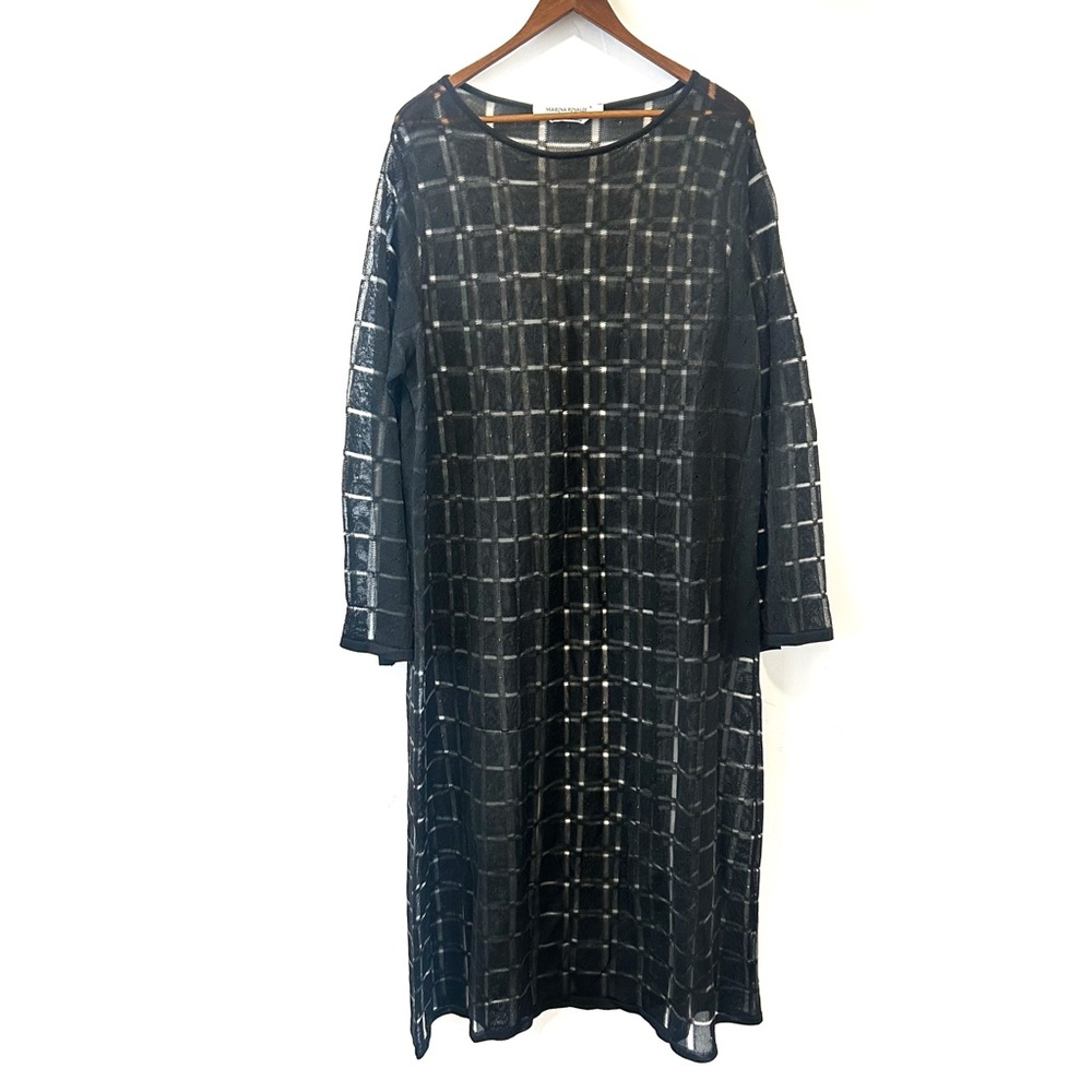 Marina Rinaldi Black Lace Mesh Checkered Square Print Maxi Dress No Slip Size XL